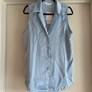 Commense blue satin sleeveless blouse